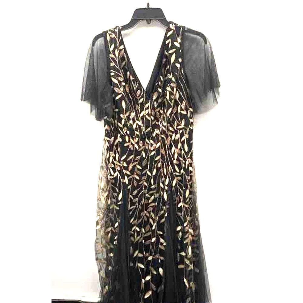 Ever Pretty Women's Black Gold Sequin Leaf Maxi Dress Formal Gown Sz 14 NWT